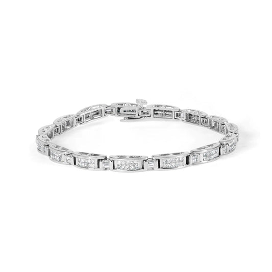 14K white gold diamond tennis bracelet with 2.0 CTTW princess and baguette cuts.