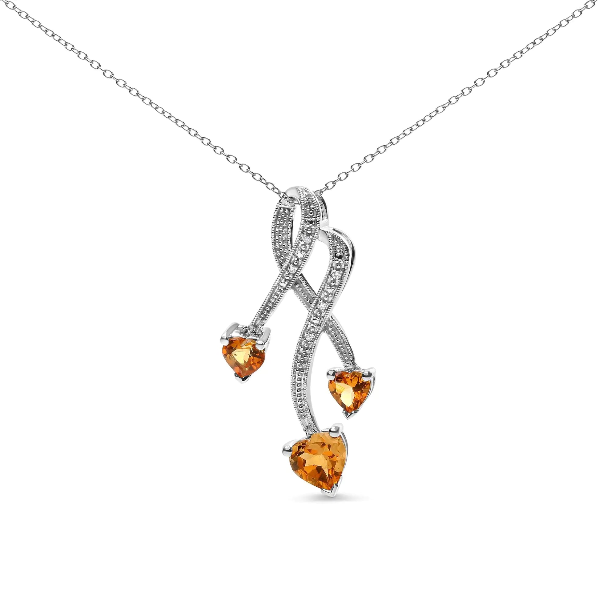 Yellow Citrine and Diamond Heart Pendant Necklace with radiant gemstones and elegant design.