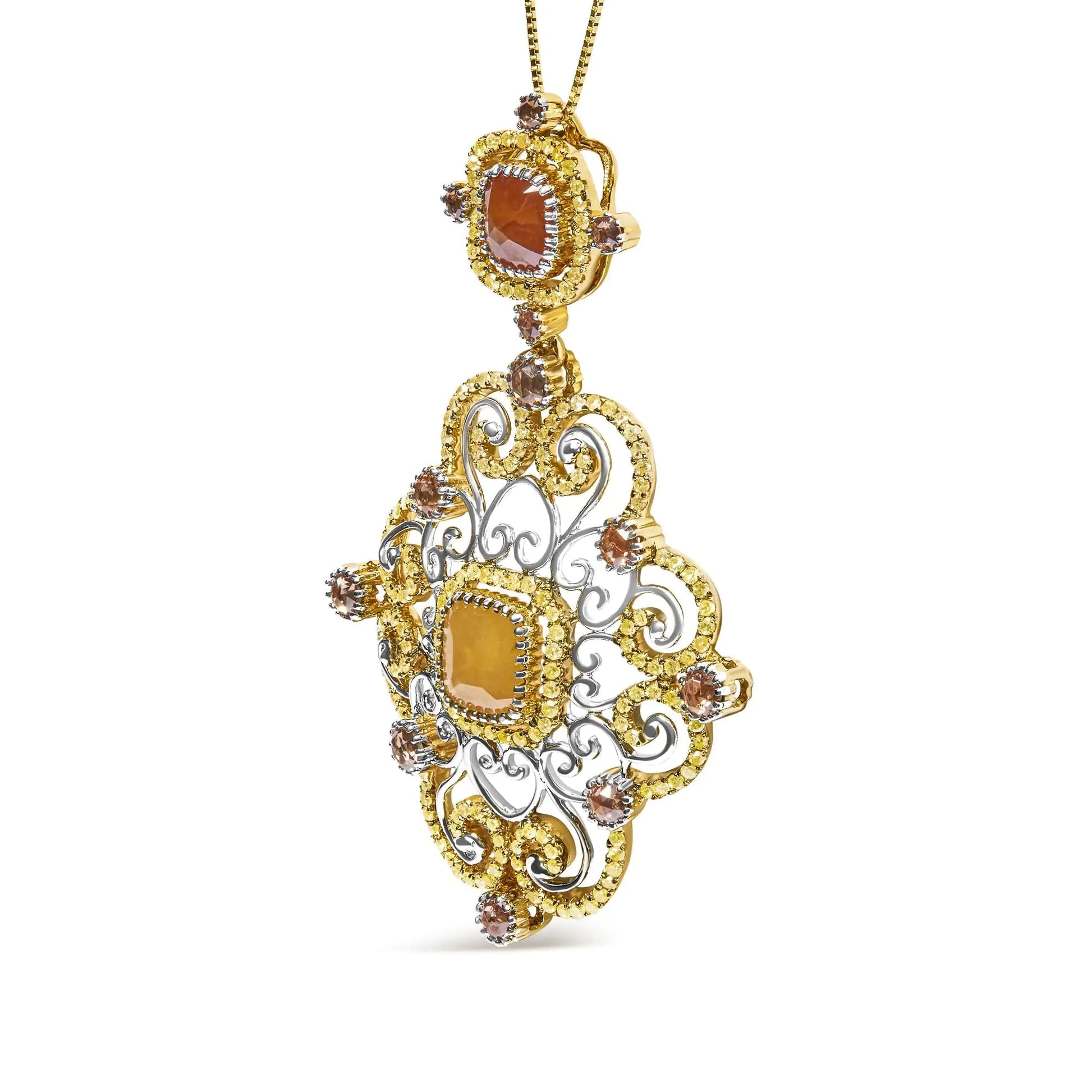 14K White and Yellow Gold 4.0 Cttw Fancy Color Rose Cut Diamond AntiquIntroducing a captivating masterpiece that effortlessly blends vintage charm with modern elegance. This exquisite 14K White and Yellow Gold Pendant Necklace is adornYellow Gold 4NecklacesYellow Gold 4