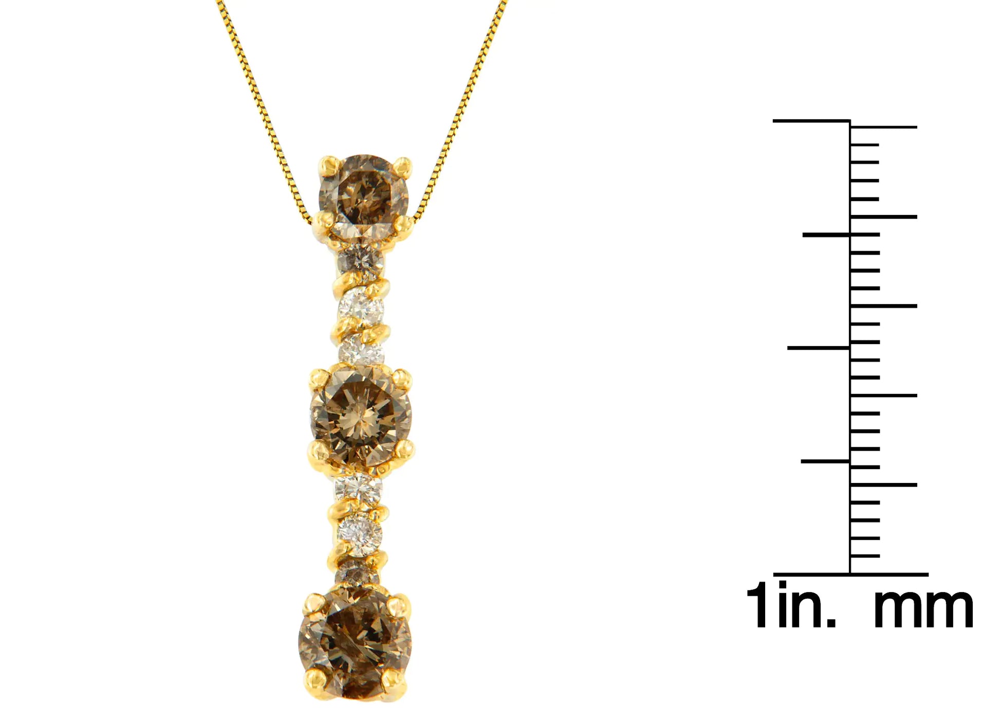 14K Yellow Gold 1 cttw White and Champagne Round Cut Diamond Drop PendCertain to capture the heart of everyone with its elegant beauty this diamond drop pendant is composed of 14 karats yellow gold. It is adorned with white and champag14K Yellow Gold 1 cttw White14K Yellow Gold 1 cttw White