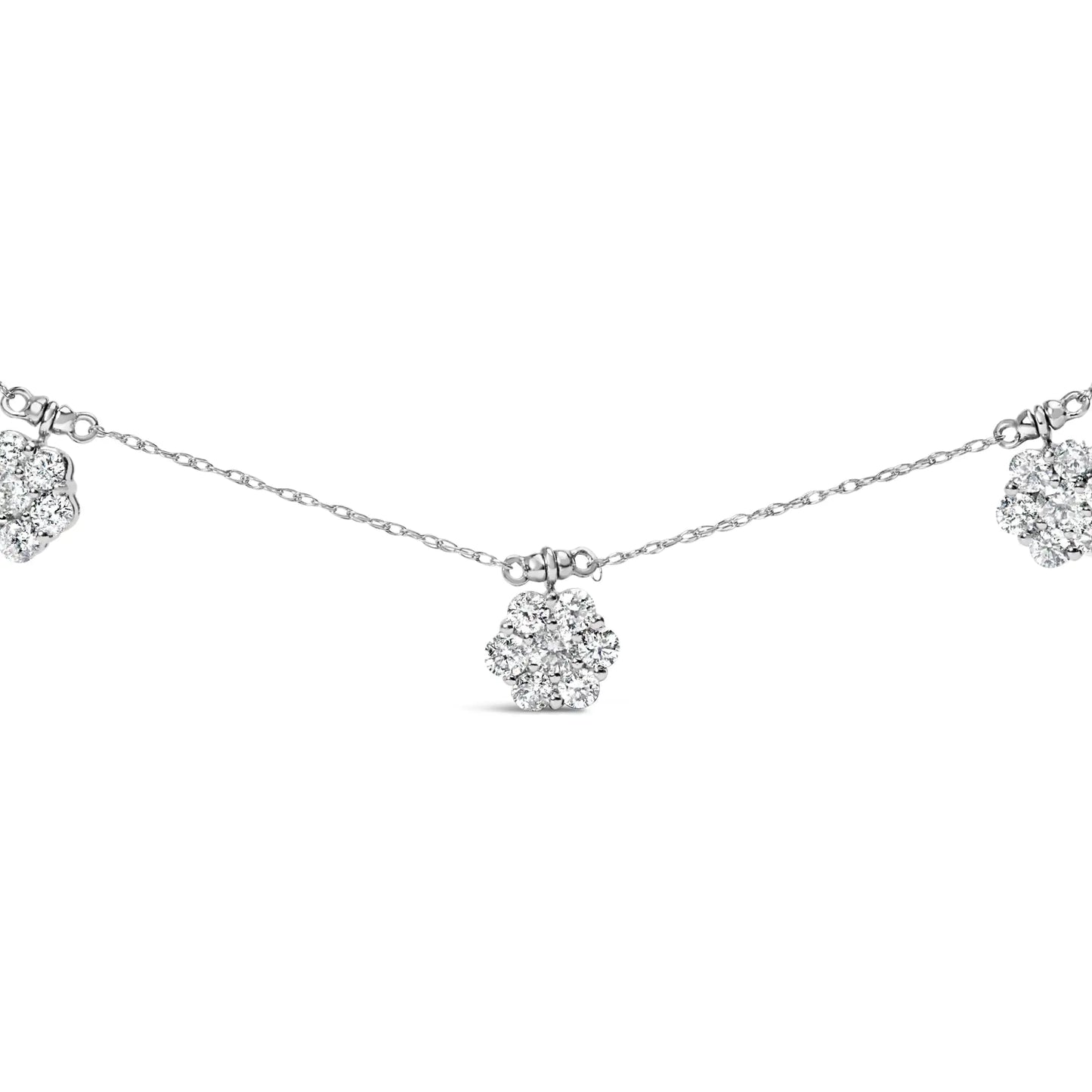 10K White Gold 3.0 Cttw Round-Cut Diamond 7 Stone Cluster Station NeckBring a touch of timeless elegance to your jewelry collection with this exquisite flower station necklace. Crafted from 10K white gold, this stunning piece features 10K White Gold 3Necklace10K White Gold 3