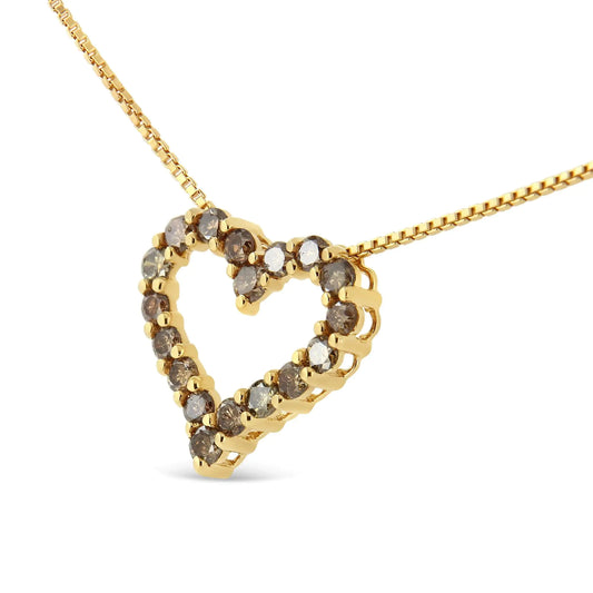 14K Yellow Gold Plated .925 Sterling Silver 1.0 Cttw Champagne DiamondAdorn yourself with this lovely 14kt yellow gold plated 925 sterling silver heart pendant necklace. This elegant necklace is embellished with 18 round cut champagne 0 Cttw Champagne Diamond Heart Pendant Necklace 0 Cttw Champagne Diamond Heart Pendant Necklace 