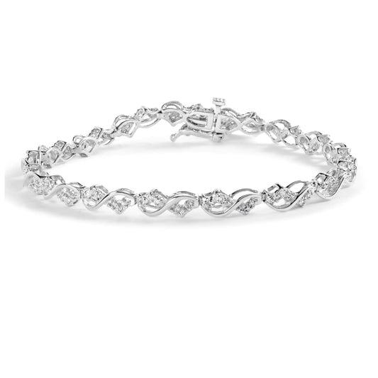 10K White Gold Diamond Infinity Weave Bracelet with elegant design and sparkling diamonds.