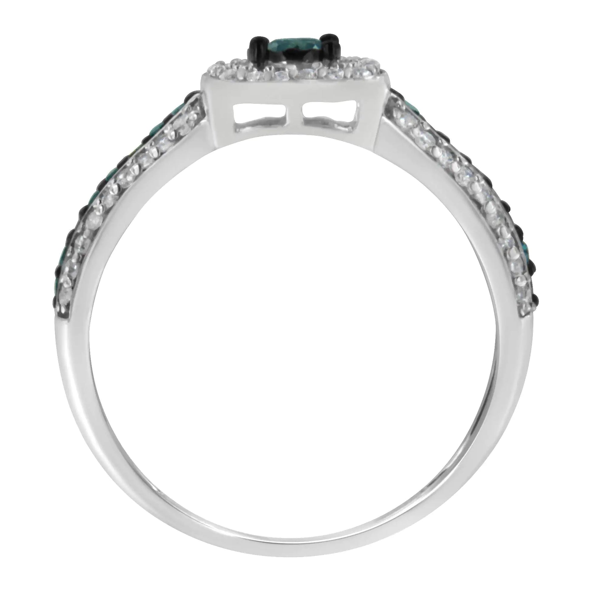 Treated Blue Diamond Halo Ring with White Diamonds in Sterling Silver – 0.5 CTW