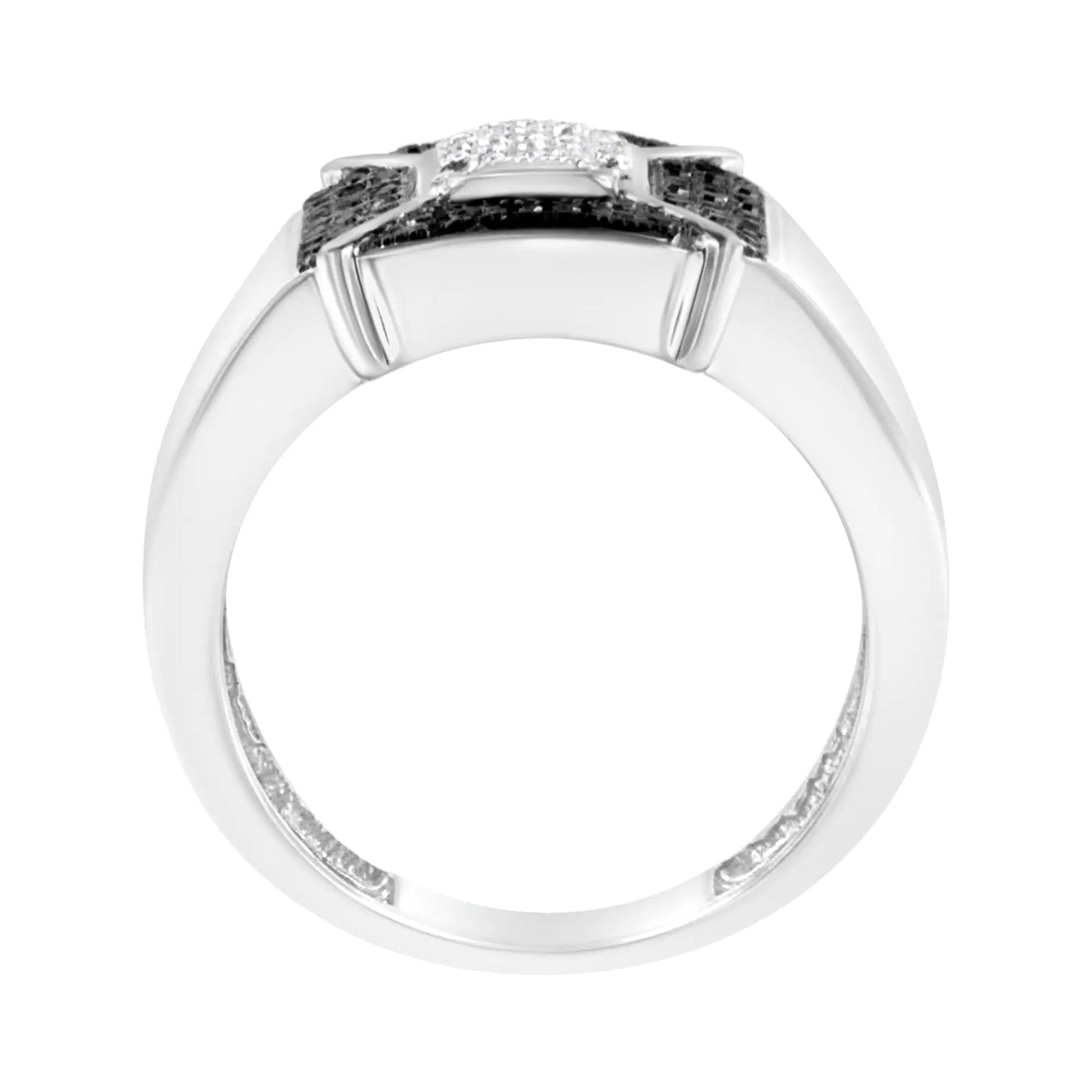 Sterling Silver Composite Enhanced Black and White Diamond Men's Band Ring