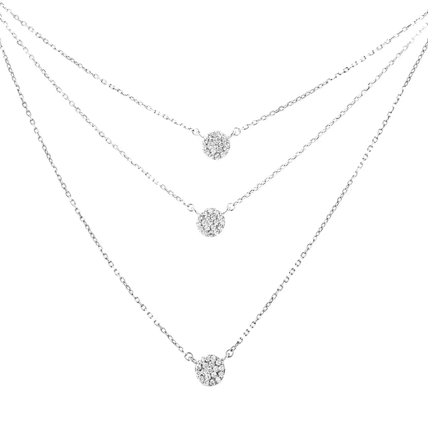 Sterling Silver Round Diamond Medallion Multi-Strand Tri Pendant 18" NThree chains provide a pre-layered look for your day or evening attire when you slip on the sparkling splendor of this tri pendant necklace. Three circular medallionSterling Silver Round Diamond Medallion Multi-Strand Tri Pendant 18" NecklaceSterling Silver Round Diamond Medallion Multi-Strand Tri Pendant 18" Necklace