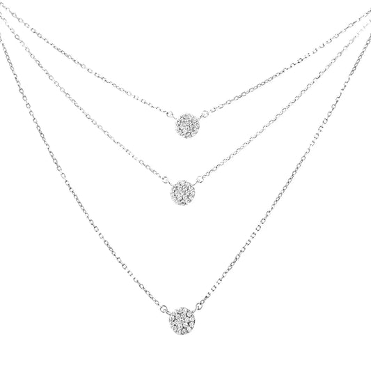 Sterling Silver Round Diamond Medallion Multi-Strand Tri Pendant 18" NThree chains provide a pre-layered look for your day or evening attire when you slip on the sparkling splendor of this tri pendant necklace. Three circular medallionSterling Silver Round Diamond Medallion Multi-Strand Tri Pendant 18" NecklaceSterling Silver Round Diamond Medallion Multi-Strand Tri Pendant 18" Necklace