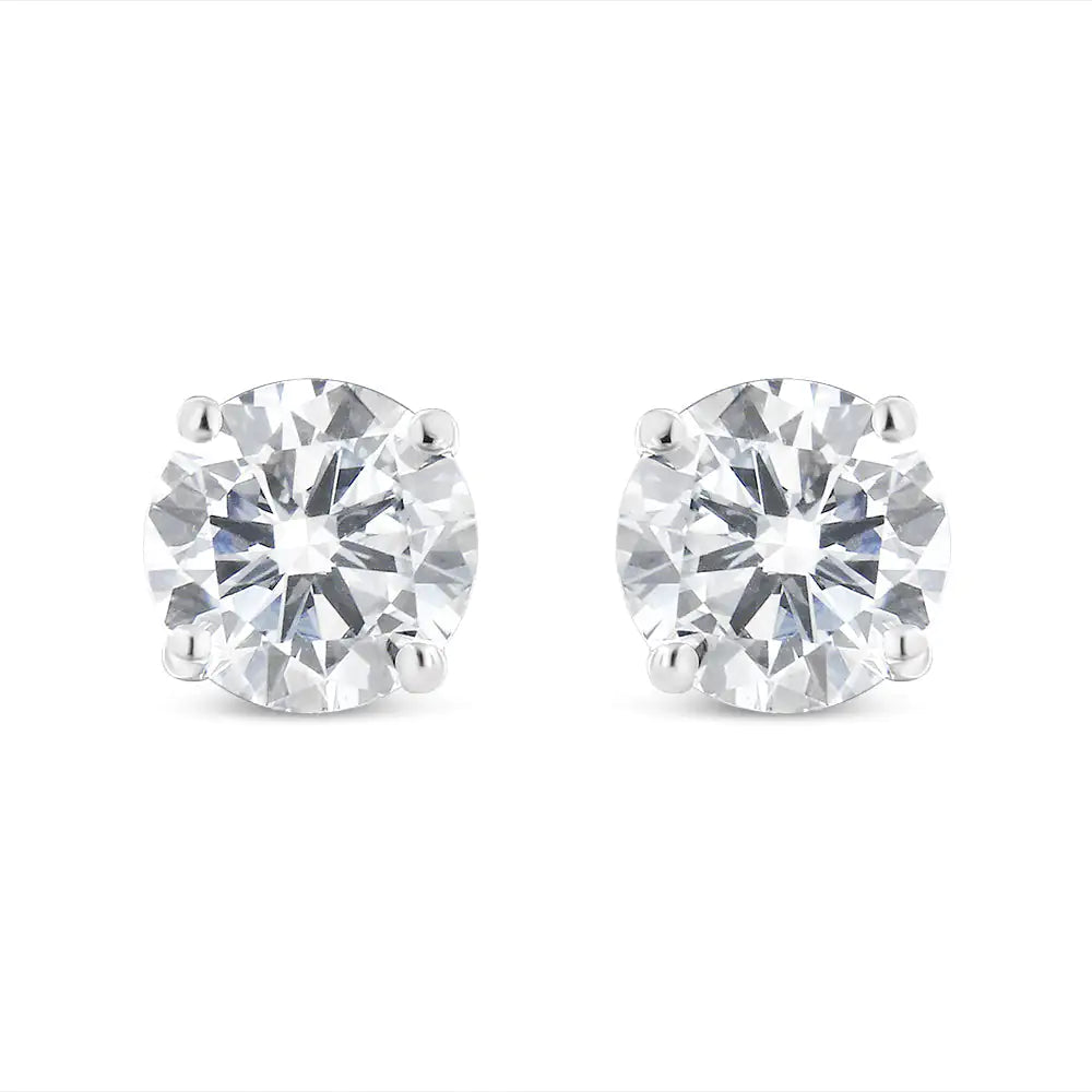 14K white gold 3.0 cttw lab-grown diamond stud earrings with round-cut solitaire design.