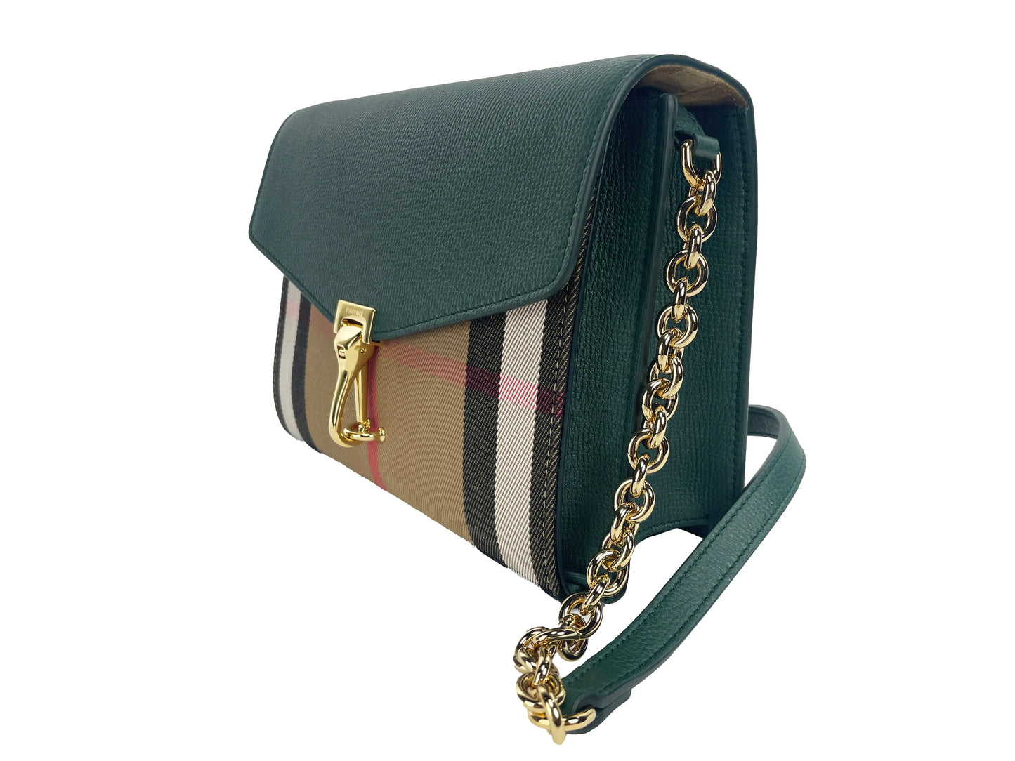 Burberry Small Macken Crossbody BagStyle: Burberry Small Macken Vintage Green Bag  
Material: Canvas / Leather 
Features: Check Print, Gold hardware, Vintage Green, Interior Zip Pocket 
Measures:  7" Burberry Small Macken Crossbody BagBurberry Small Macken Crossbody Bag