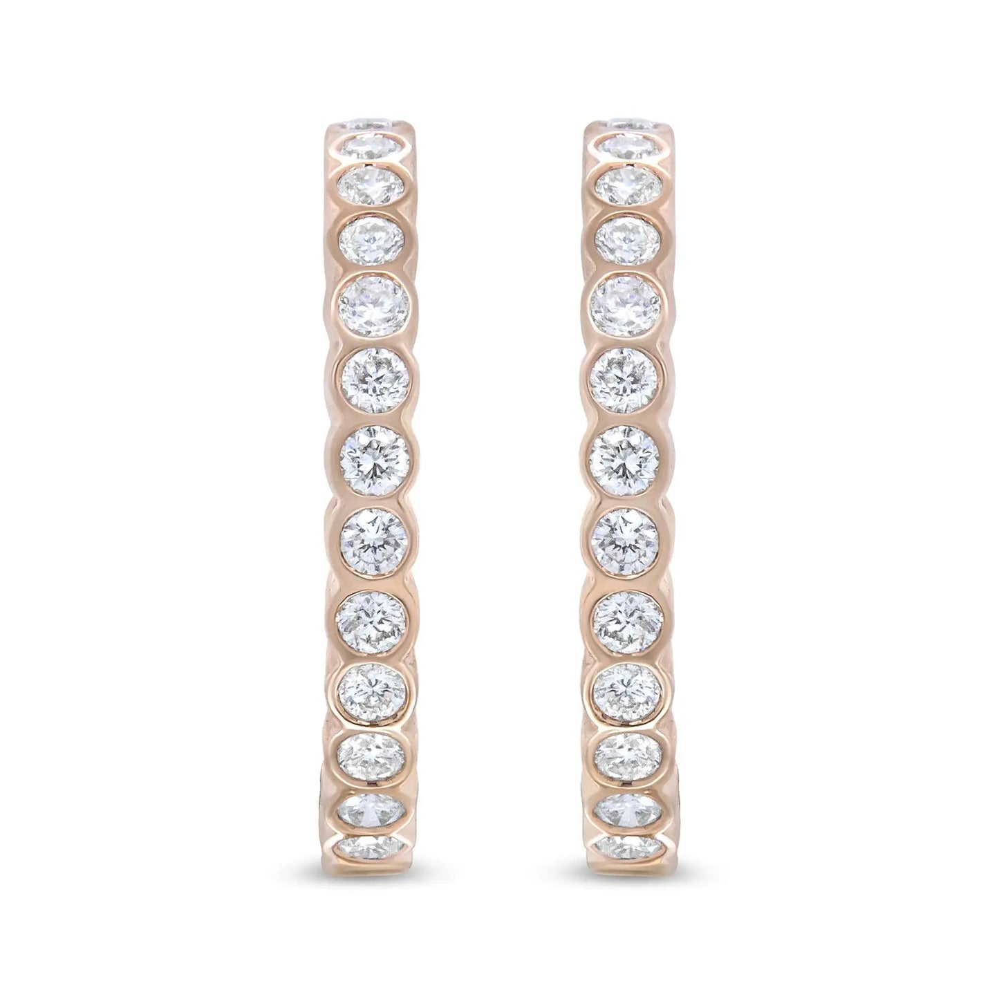 18K Rose Gold 1 Cttw Round Bezel-Set Diamond Hoop Earrings (F-G Color,Every detail of this pair of 18k rose gold hoop earrings is crafted to perfection for a sparkling and captivating style that that is eminently wearable. A gorgeous a18K Rose Gold 1 Cttw Round Bezel-Set Diamond Hoop Earrings 18K Rose Gold 1 Cttw Round Bezel-Set Diamond Hoop Earrings 