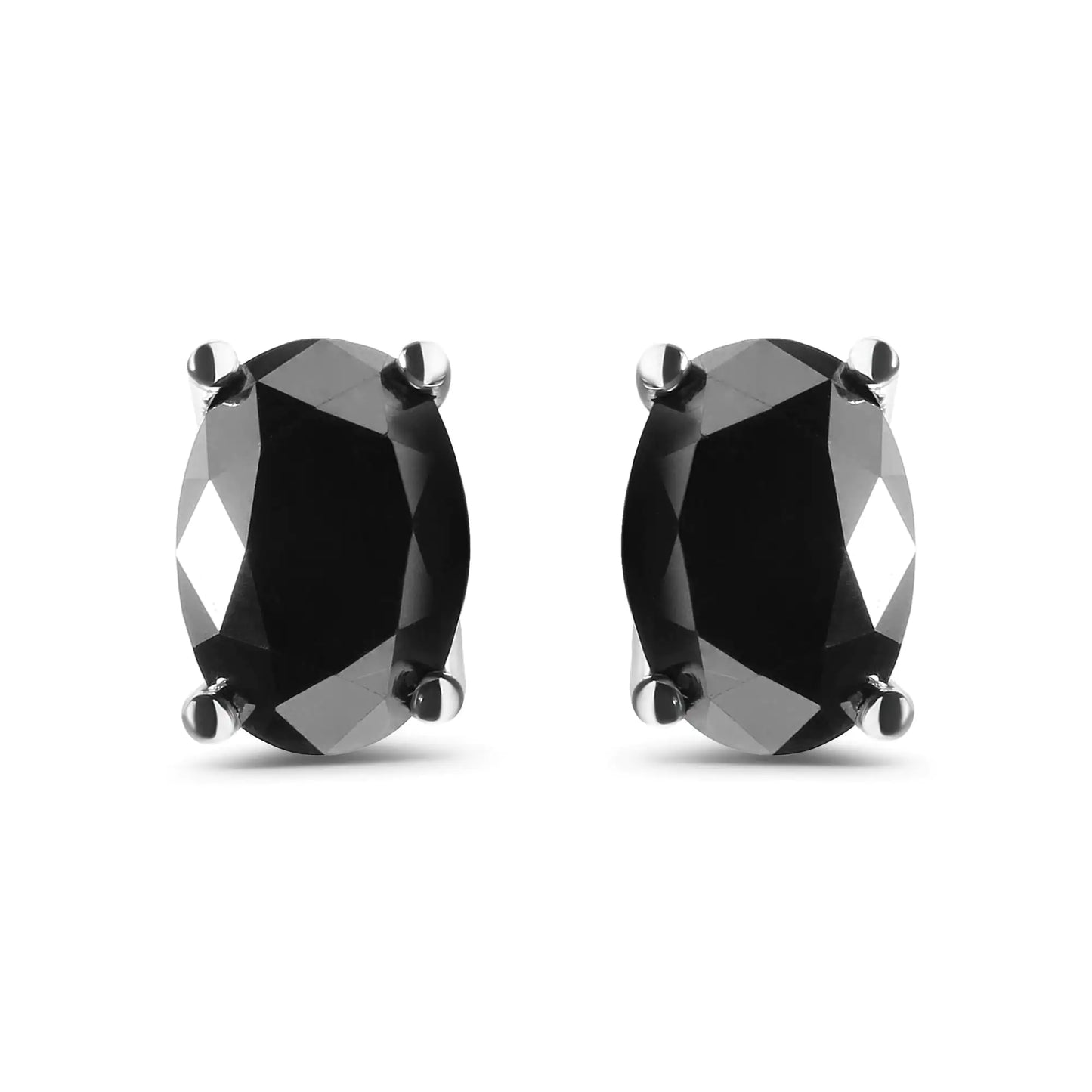 3 Carat Black Diamond Stud Earrings in 14K White Gold with Oval-Cut Stones