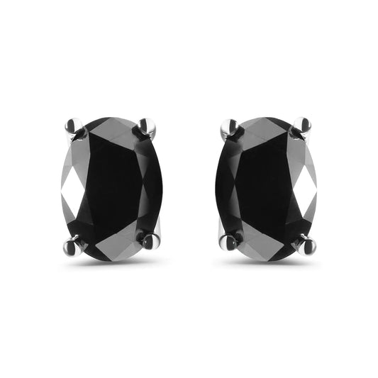 3 Carat Black Diamond Stud Earrings in 14K White Gold with Oval-Cut Stones