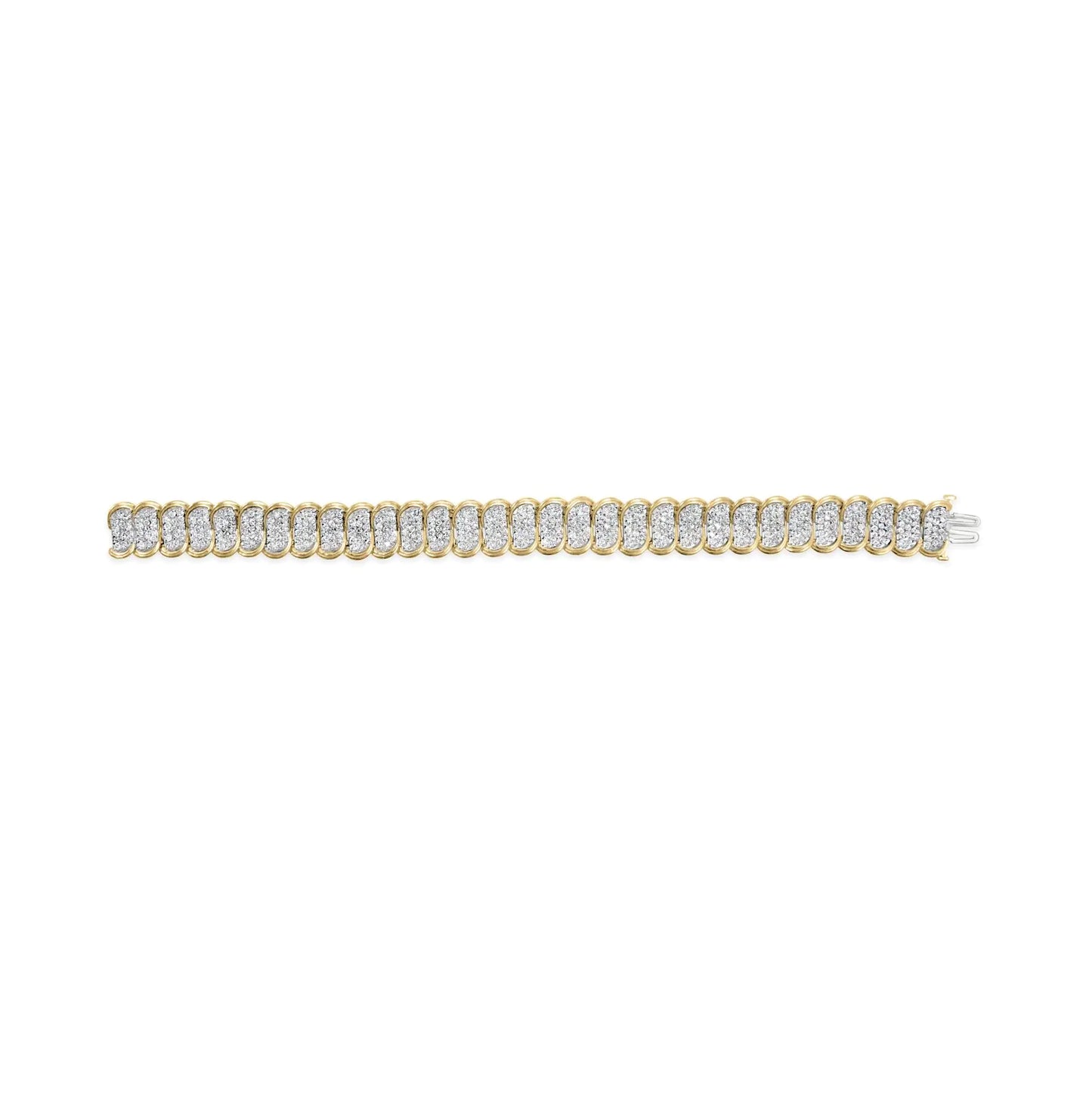 10k Yellow Gold 5.00 Cttw Diamond Oval Banded Link Bracelet (I-J ColorEmbark on a journey of elegance with this unparalleled bracelet, where the radiance of 10k yellow gold meets the serene sheen of white rhodium in an opulent dance of00 Cttw Diamond Oval Banded Link Bracelet Bracelet00 Cttw Diamond Oval Banded Link Bracelet 