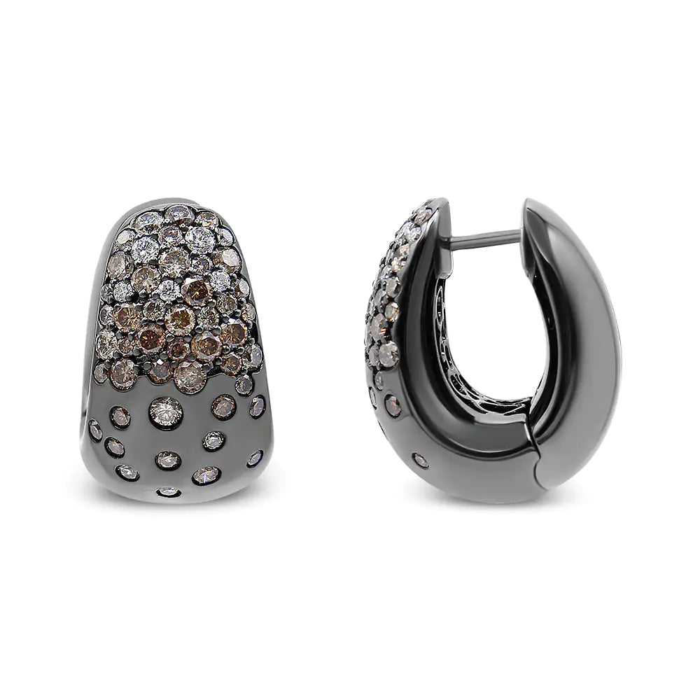 Black Rhodium over 18K White Gold 2 1/4 Cttw Prong and Bezel Set WhiteStep your earring game up a notch by with this unique take on the diamond huggie hoop style. This pair of huggie hoop earrings features 18K White Gold with a layer oBlack RhodiumBlack Rhodium