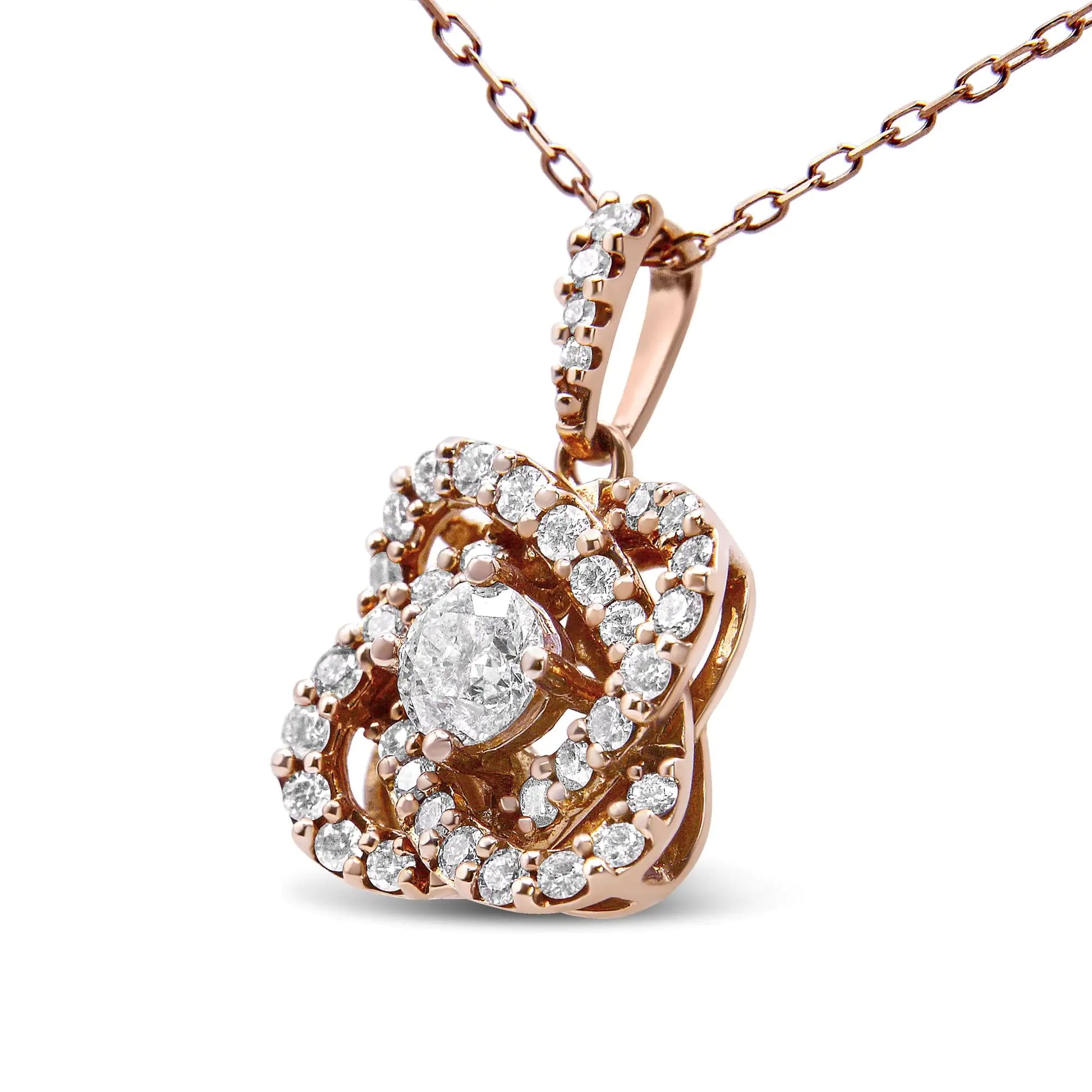 14K Rose Gold 1.00 Cttw Diamond Criss Cross Infinite Swirl "18" PendanLovely and petite, this elegant 1.00 c.t. diamond necklace is created in a rose design that will shine on your neckline. The rose motif features a single 1/2 c.t. ro00 Cttw Diamond Criss Cross Infinite Swirl "18" Pendant Necklace (Necklaces00 Cttw Diamond Criss Cross Infinite Swirl "18" Pendant Necklace (