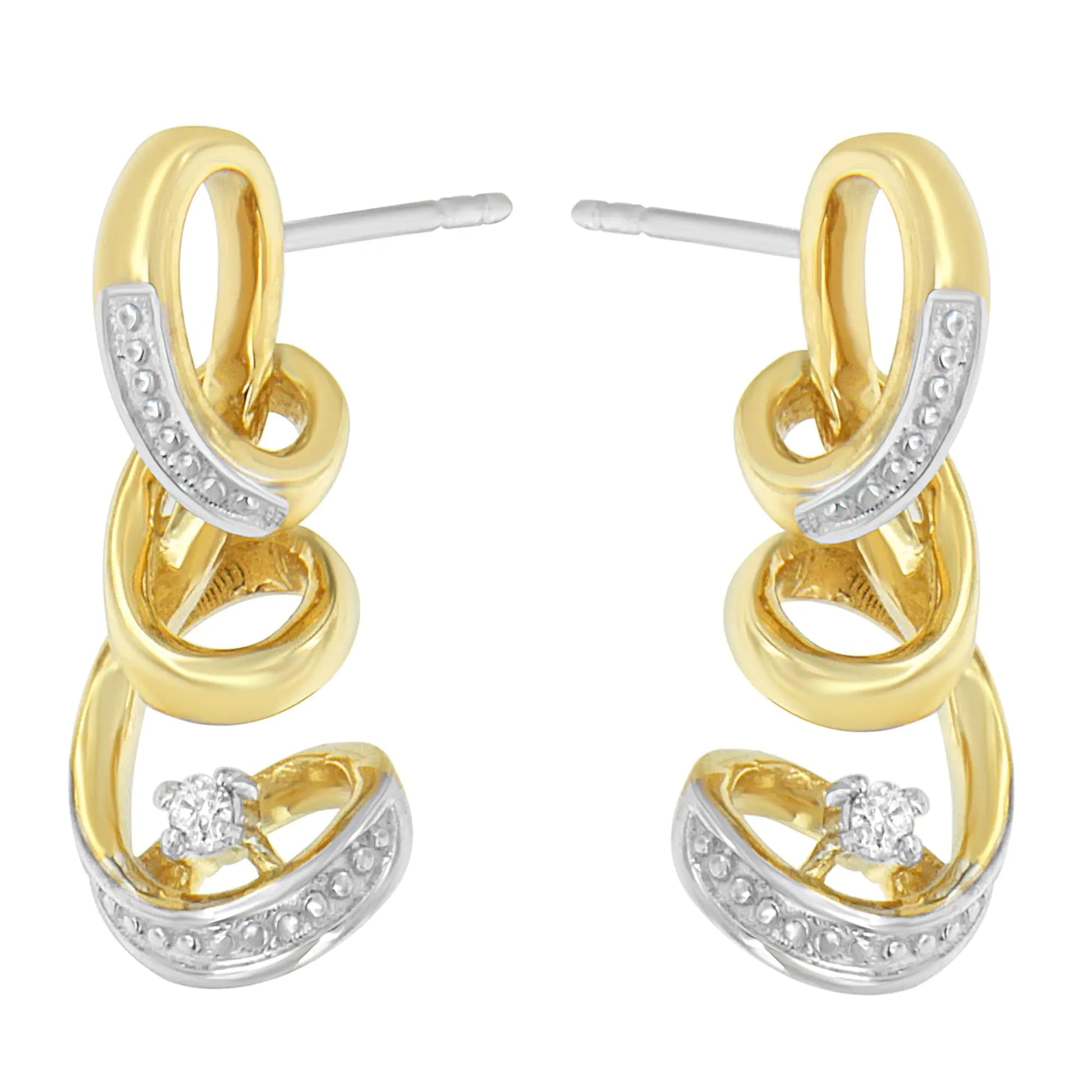 Espira 10K Two Tone Gold Round cut Diamond Earring (0.05 cttw, J-K Color, I2-I3 Clarity)