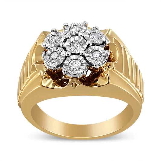 14K Yellow Gold Plated .925 Sterling Silver 1/3 Cttw Miracle-Set FloraFeminine and elegant, this beautiful gold floral ring is the perfect gift for you or for the special lady in your life. This piece is crafted in genuine .925 sterlin14K Yellow Gold Plated14K Yellow Gold Plated