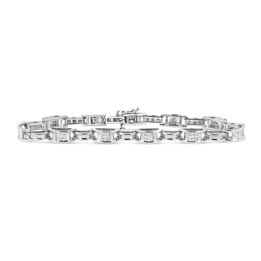 14K white gold tennis bracelet with 1.0 CTTW princess-cut diamonds, classic and elegant design.