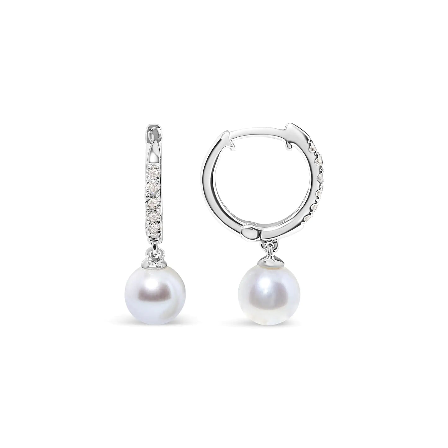 10K White Gold 6x6 MM Cultured Freshwater Pearl and Diamond Accent DroIntroducing a captivating masterpiece for women who seek elegance and sophistication. These exquisite pearl drop earrings feature a dazzling array of 12 round diamon10K White Gold 6x6 MM Cultured Freshwater PearlEarrings10K White Gold 6x6 MM Cultured Freshwater Pearl