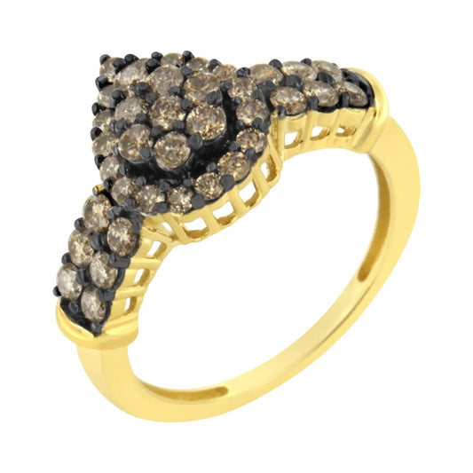 10K yellow gold plated sterling silver ring with 1ct round-cut diamond cluster.