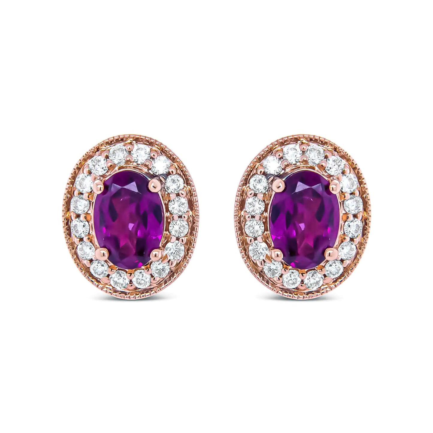 14K Rose Gold Garnet and Diamond Halo Stud Earrings – 3/8 CTTW | Oval Add a touch of warmth and sophistication to your look with these 14K Rose Gold Garnet and Diamond Halo Stud Earrings. Featuring rich oval garnet gemstones at the cen14K Rose Gold GarnetEarrings14K Rose Gold Garnet