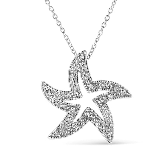 .925 Sterling Silver Prong-Set Diamond Accent Starfish 18" Pendant NecEntice her with starbursts of light-reflecting beauty of this gorgeous diamond star fish pendant crafted in sterling silver. This open design star fish is adorn with925 Sterling Silver Prong-Set Diamond Accent Starfish 18" Pendant Necklace (Necklace925 Sterling Silver Prong-Set Diamond Accent Starfish 18" Pendant Necklace (