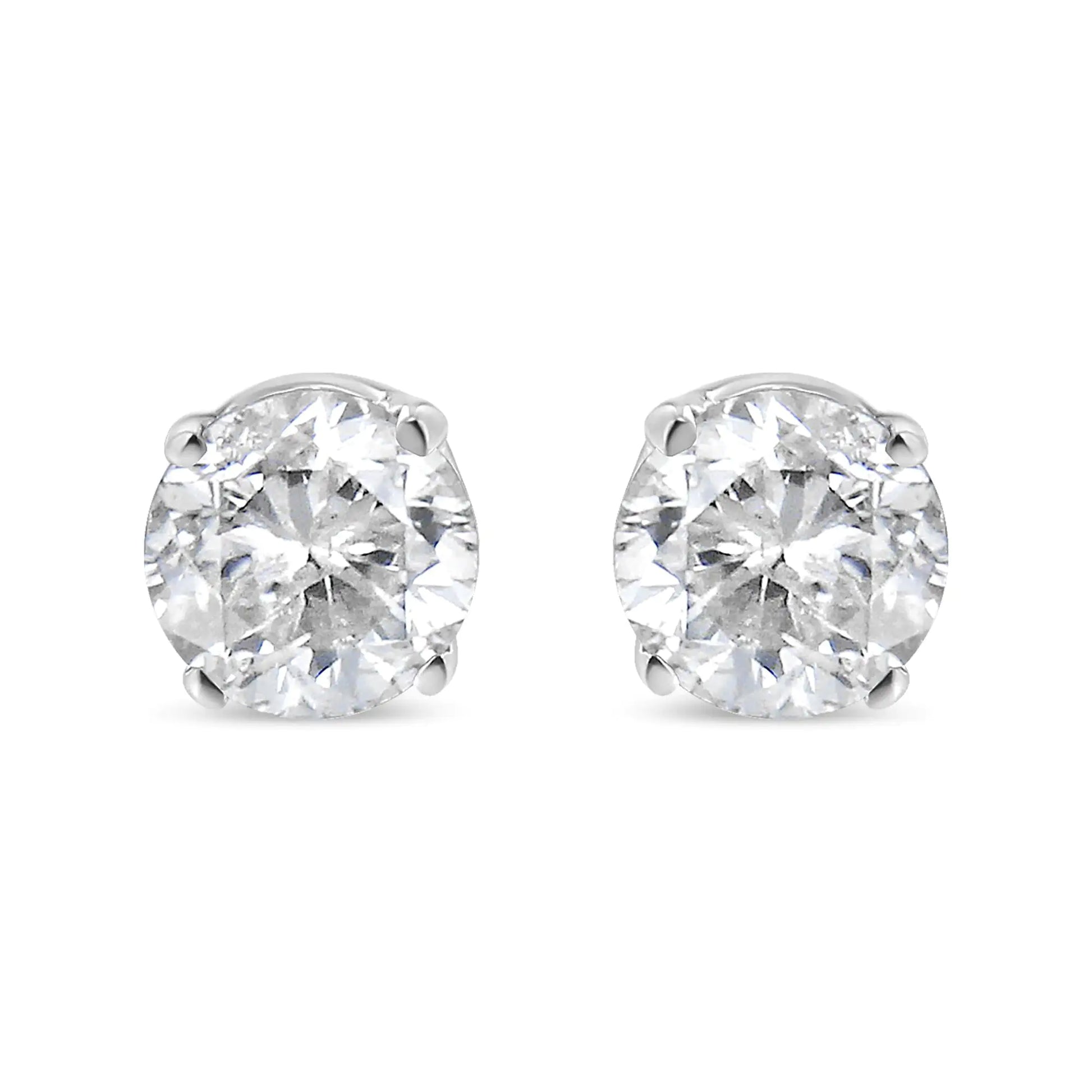 AGS Certified 14K white gold diamond solitaire stud earrings.