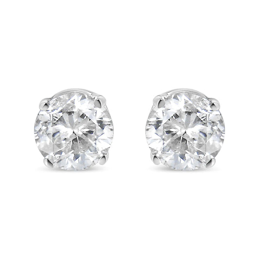 AGS Certified 14K white gold diamond solitaire stud earrings.