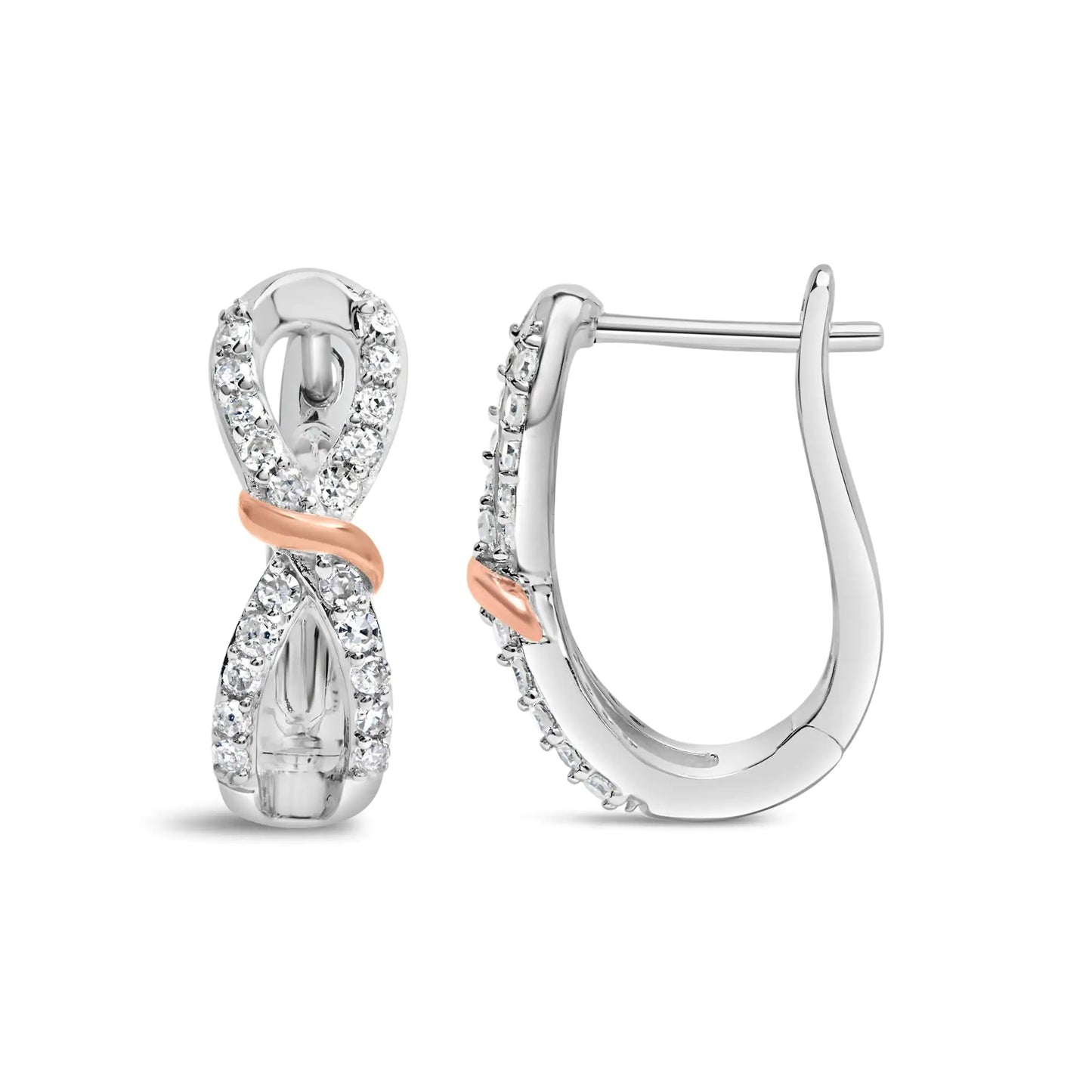 10K White and Rose Gold 1/3 Cttw Diamond Infinite and Ribbon Hoop EarrIntroducing a timeless masterpiece that effortlessly captures the essence of elegance and grace. These exquisite 10K White and Rose Gold Hoop Earrings are adorned wi10K WhiteEarrings10K White