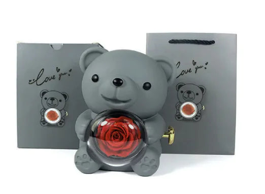 Rotating Bear Gift Box Rose Jewelry Box – Unique Jewelry Organizer with Rotating Display