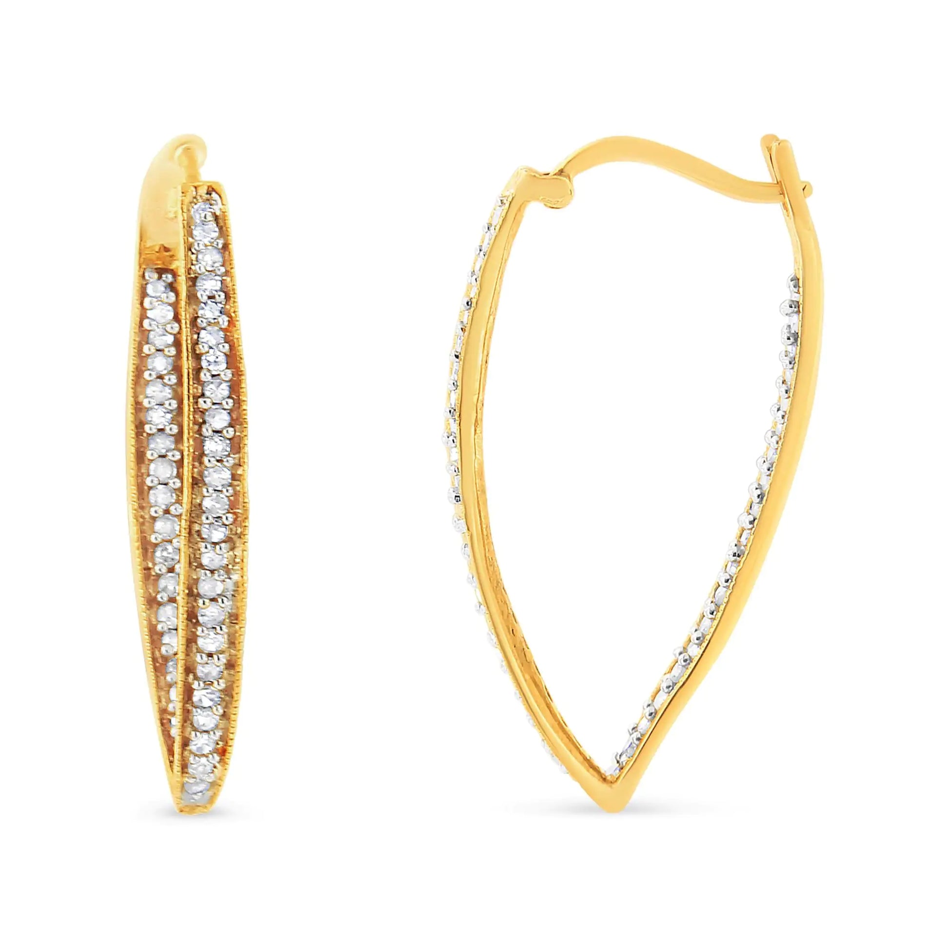 14K Yellow Gold 1/2 Cttw Diamond Inside Out Hoop Earrings for Women (IDazzle with these glamorous 14k yellow gold inside-out hoop earrings, featuring 1/2 ct of round-cut diamonds. Prong-set diamonds line the inner and outer curves of t14K Yellow Gold 12 Cttw Diamond Inside14K Yellow Gold 12 Cttw Diamond Inside