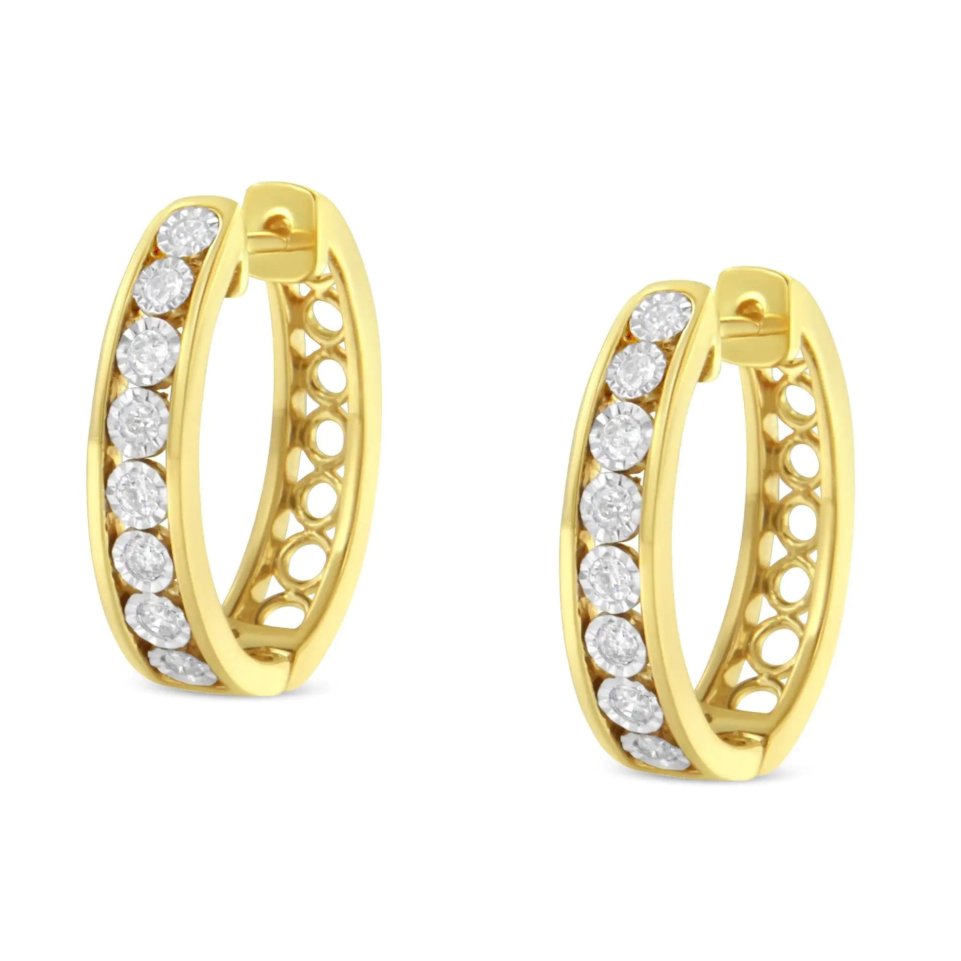 10KT Yellow and White Gold Diamond Hoop Earring (1/2 cttw, J-K Color, Elegant Diamond Hoop Earrings – 10K Two-Tone Gold, Leverback ClosuresAdd sparkle to your style with these elegant diamond hoop earrings. Crafted in 10K two-tone gold10KT Yellow10KT Yellow