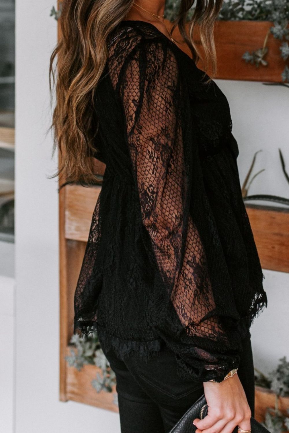 Lace Detail Plunge Long Sleeve BlouseElevate your wardrobe with our Lace Detail Plunge Long Sleeve Blouse. Featuring a flattering plunge neckline and delicate lace accents, this blouse exudes elegance aLace Detail Plunge Long Sleeve BlouseLace Detail Plunge Long Sleeve Blouse