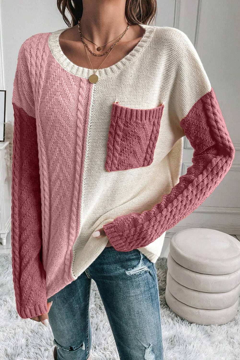 Color Block Round Neck Long Sleeve SweaterFeatures: Pocketed
Stretch: Slightly stretchy
Material composition: 65% acrylic, 35% polyamide
Care instructions: Machine wash cold. Tumble dry low.
Imported
ProductColor Block Round Neck Long Sleeve SweaterColor Block Round Neck Long Sleeve Sweater