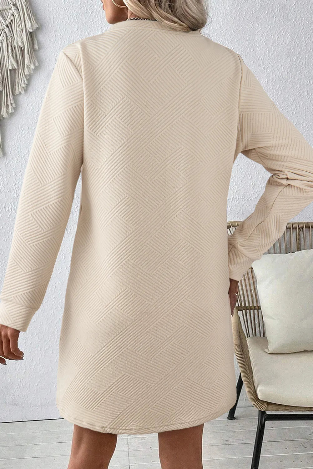 Textured Round Neck Long Sleeve Mini DressFeatures: Basic style
Sheer: Opaque
Stretch: Slightly stretchy
Body: Not lined
Material composition: 97% polyester, 3% elastane
Care instructions: Machine wash cold.Textured Round Neck Long Sleeve Mini DressDressesTextured Round Neck Long Sleeve Mini Dress