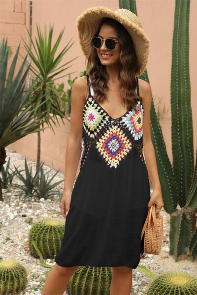 Geometric V-Neck Spaghetti Strap Cover Up DressFeatures: Basic style
Sheer: Semi-sheer
Stretch: No stretch
Material composition: 50% acrylic, 50% polyester
Care instructions: Machine wash cold. Tumble dry low.
Imswim wear coverswim wear cover