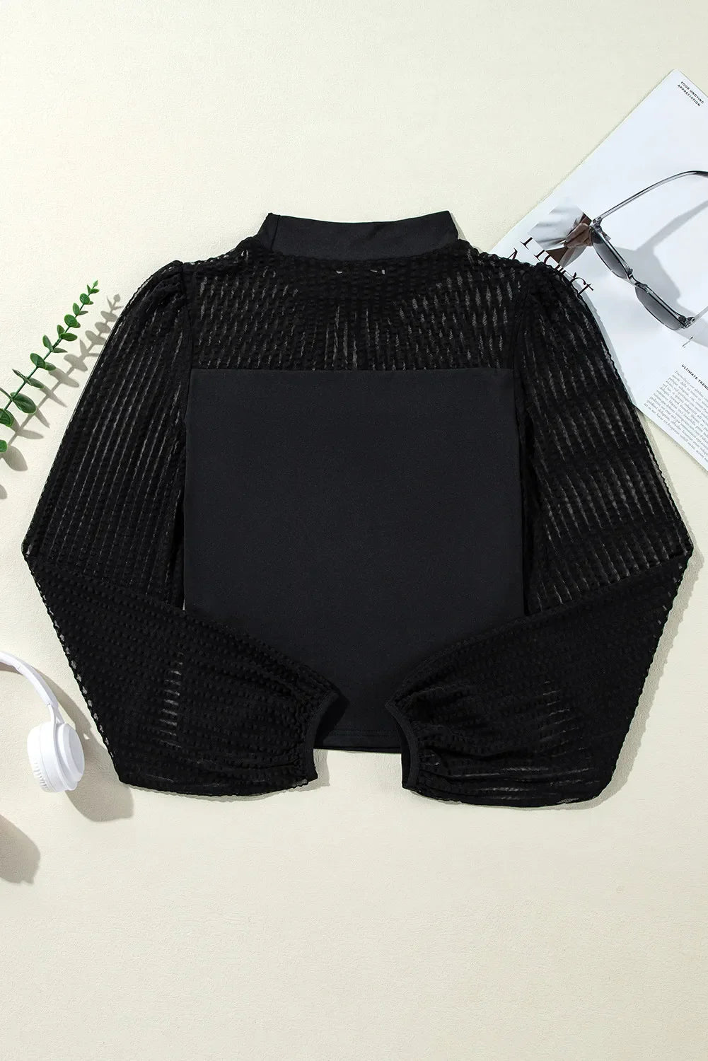 Mock Neck Long Sleeve BlouseFeatures: Basic style
Sheer: Semi-sheer
Stretch: Slightly stretchy
Material composition: 95% polyester, 5% elastane
Care instructions: Machine wash cold. Tumble dry Mock Neck Long Sleeve BlouseMock Neck Long Sleeve Blouse