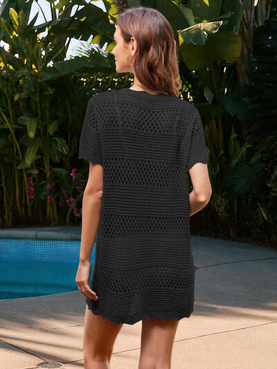 Openwork Round Neck Short Sleeve Cover-UPFeatures: Openwork
Sheer: Sheer
Stretch: Slightly stretchy
Material composition: 100% viscose
Care instructions: Machine wash cold. Tumble dry low.
Imported
Product Openwork Round Neck Short Sleeve Cover-Openwork Round Neck Short Sleeve Cover-