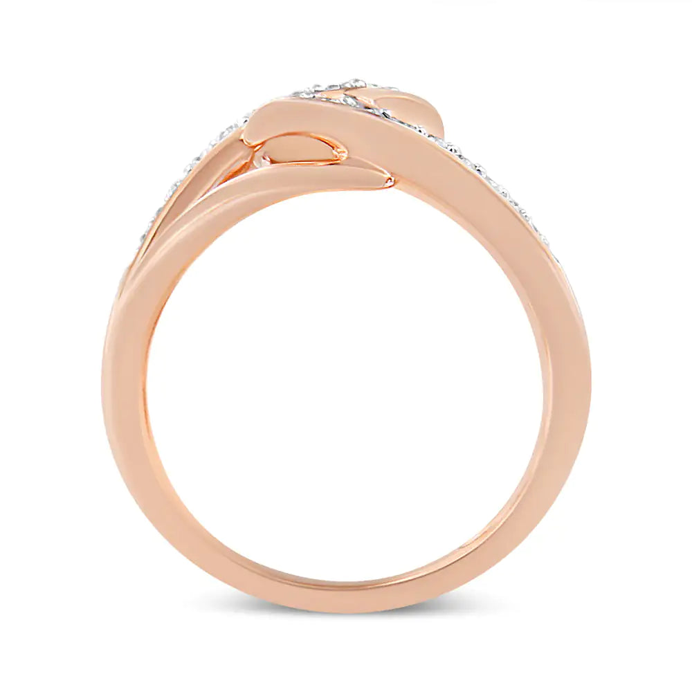 10K Rose Gold 1/2 Cttw Round-Cut Diamond Intertwined Multi-Loop CocktaIntricately crafted, this 10k rose gold cocktail ring has a unique intertwined multi-loop design. Loops of rose gold bypass loops embellished with natural, round-cut10K Rose Gold 1/2 Cttw Round-Cut Diamond Intertwined Multi-Loop Cocktail Ring (Rings10K Rose Gold 1/2 Cttw Round-Cut Diamond Intertwined Multi-Loop Cocktail Ring (