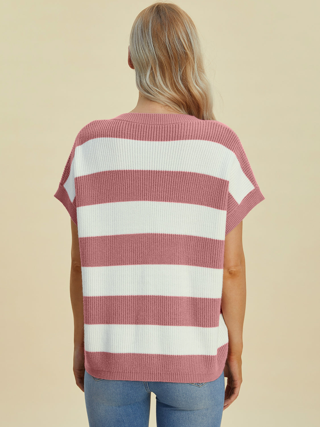 Double Take Full Size Striped V-Neck Short Sleeve SweaterFeatures: Basic style
Stretch: Moderate stretch
Material composition: 50% viscose, 29% polyester, 21% polyamide
Care instructions: Machine wash cold. Tumble dry low.-Neck Short Sleeve Sweater-Neck Short Sleeve Sweater