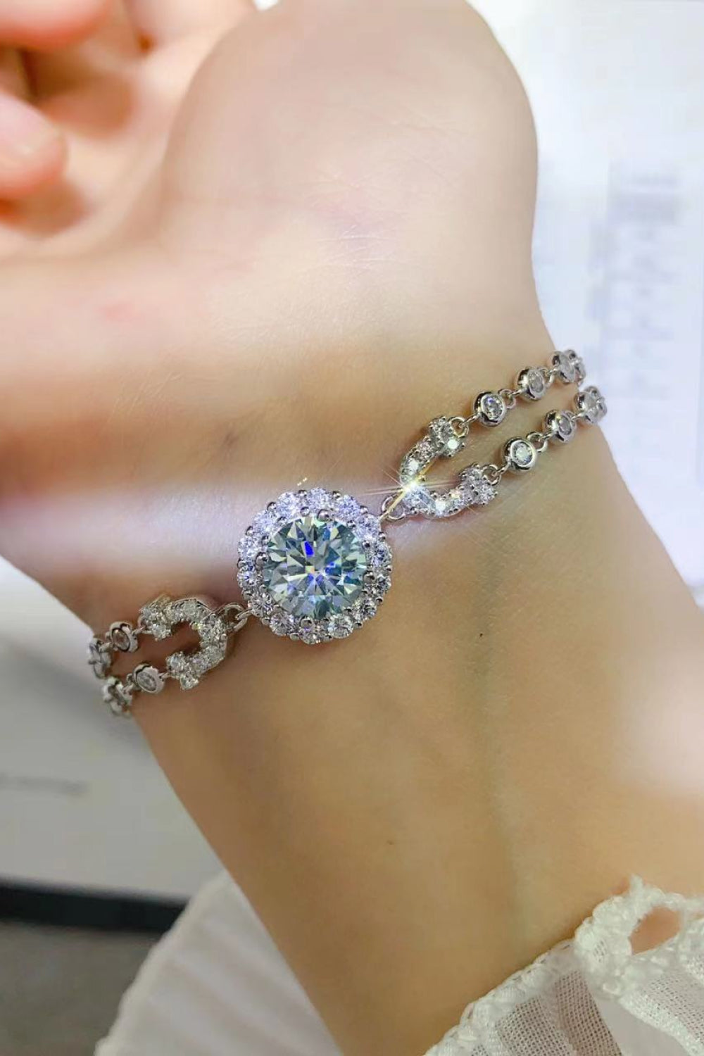 2 Carat Moissanite Double-Layered BraceletColor may be different according to different lights.
Includes:
Moissanite jewelry over 0.3 carats includes a certificate of stone properties. Limited warranty inclu2 Carat Moissanite Double-Layered Bracelet2 Carat Moissanite Double-Layered Bracelet