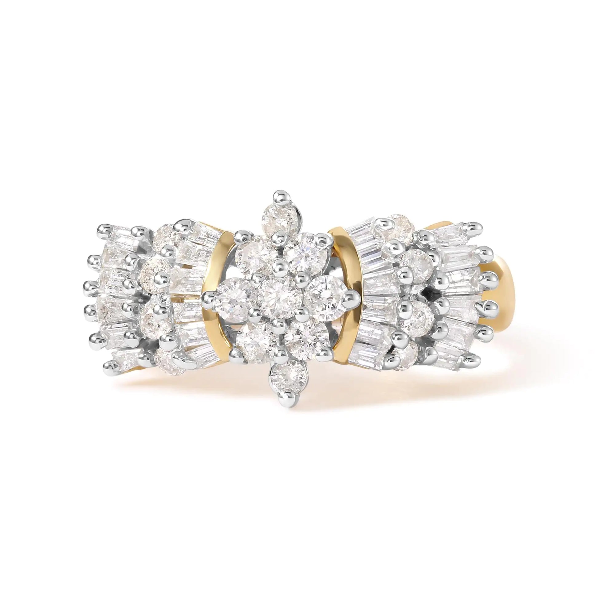 10K Yellow Gold Diamond Starburst Ring Band with radiant diamond design.