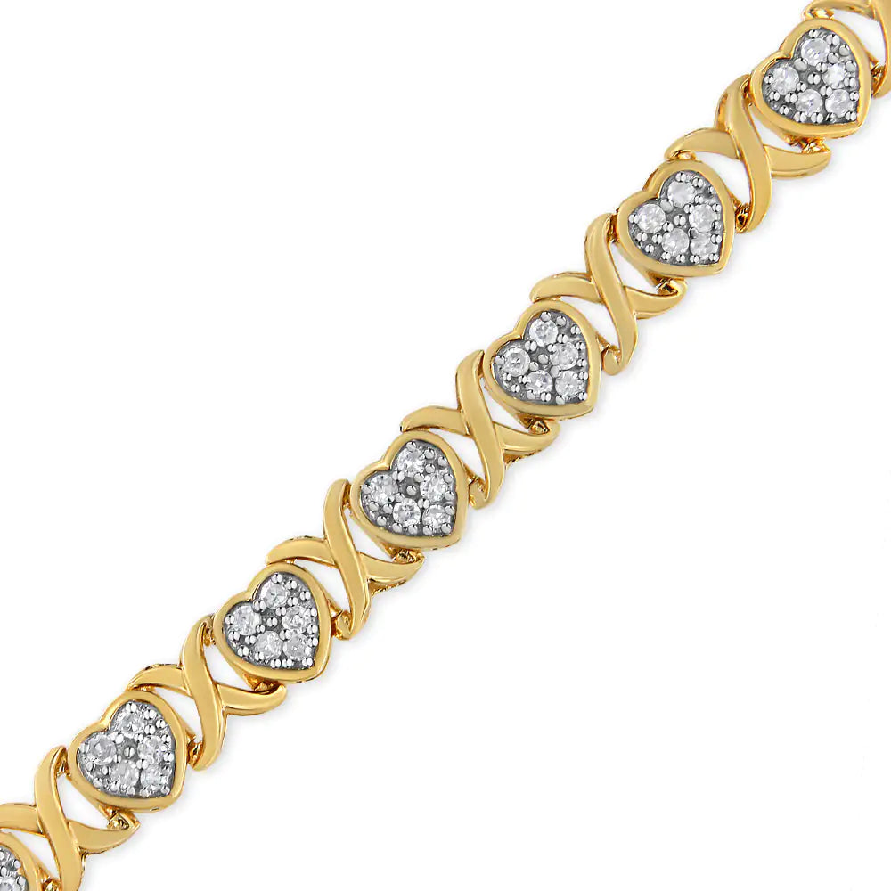 14KY Yellow Gold Plated .925 Sterling Silver 1.00 Cttw Diamond Heart aIntroducing a breathtaking masterpiece that will steal your heart! This exquisite 14KY Yellow Gold Plated .925 Sterling Silver bracelet showcases a mesmerizing desig925 Sterling Silver 1Bracelet925 Sterling Silver 1