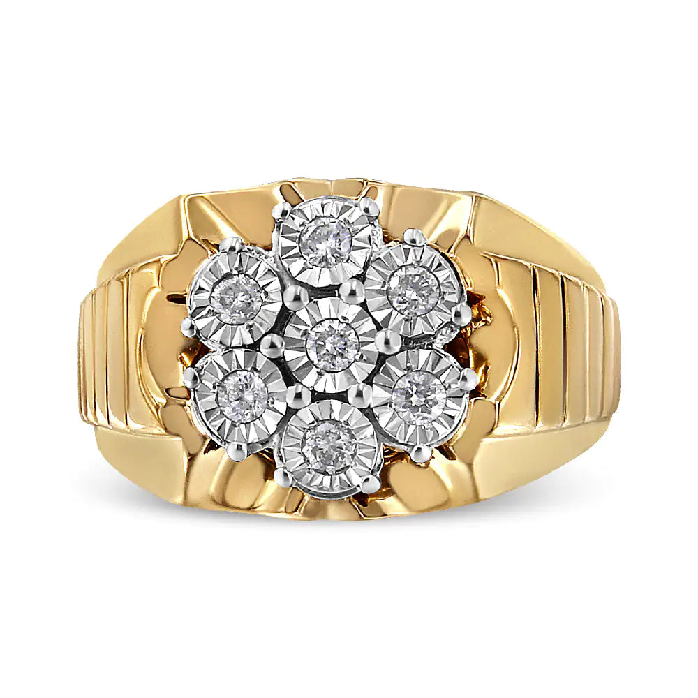 14K Yellow Gold Plated .925 Sterling Silver 1/3 Cttw Miracle-Set FloraFeminine and elegant, this beautiful gold floral ring is the perfect gift for you or for the special lady in your life. This piece is crafted in genuine .925 sterlin14K Yellow Gold Plated14K Yellow Gold Plated