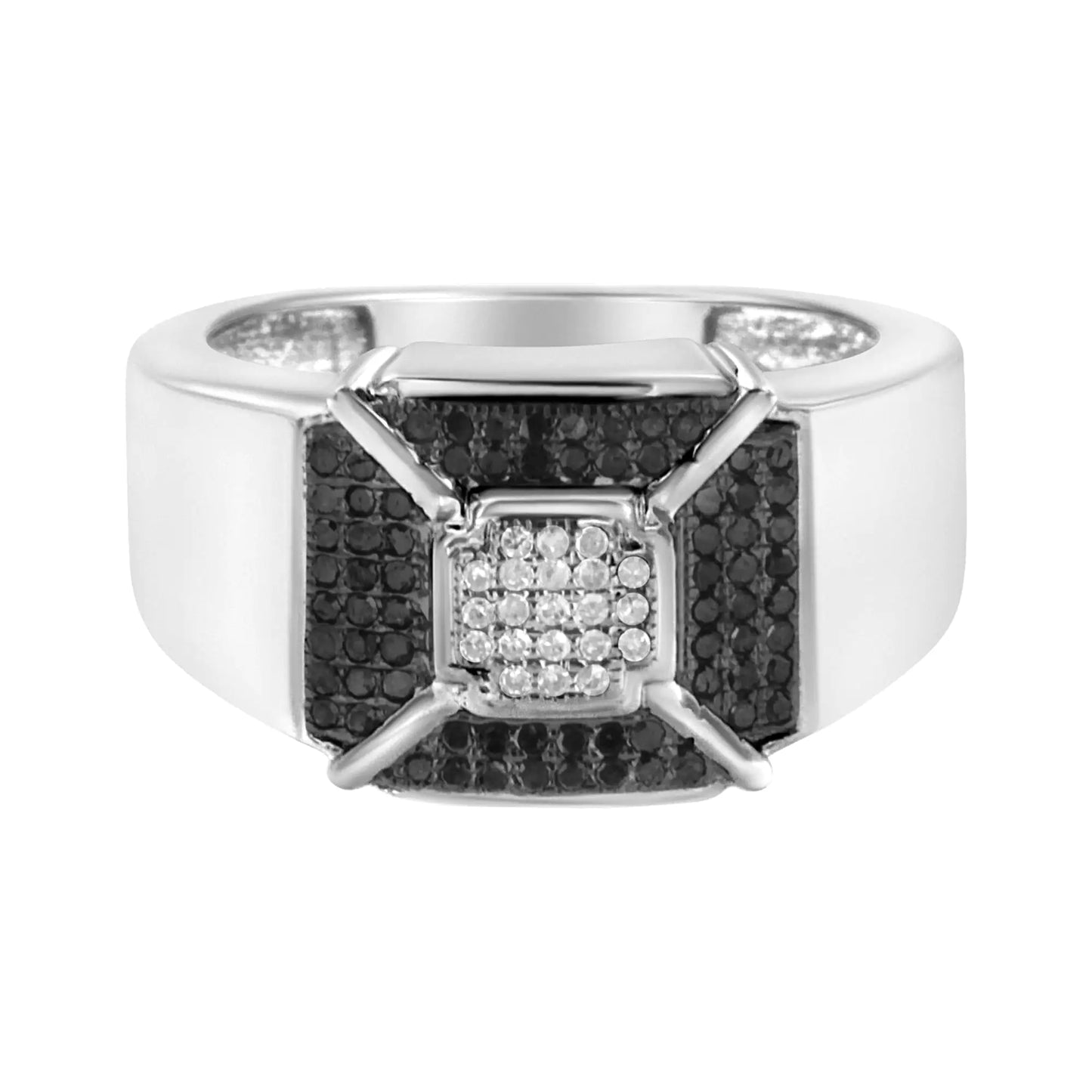 Sterling silver men's band ring with black and white diamonds, 3/8 ct TDW.