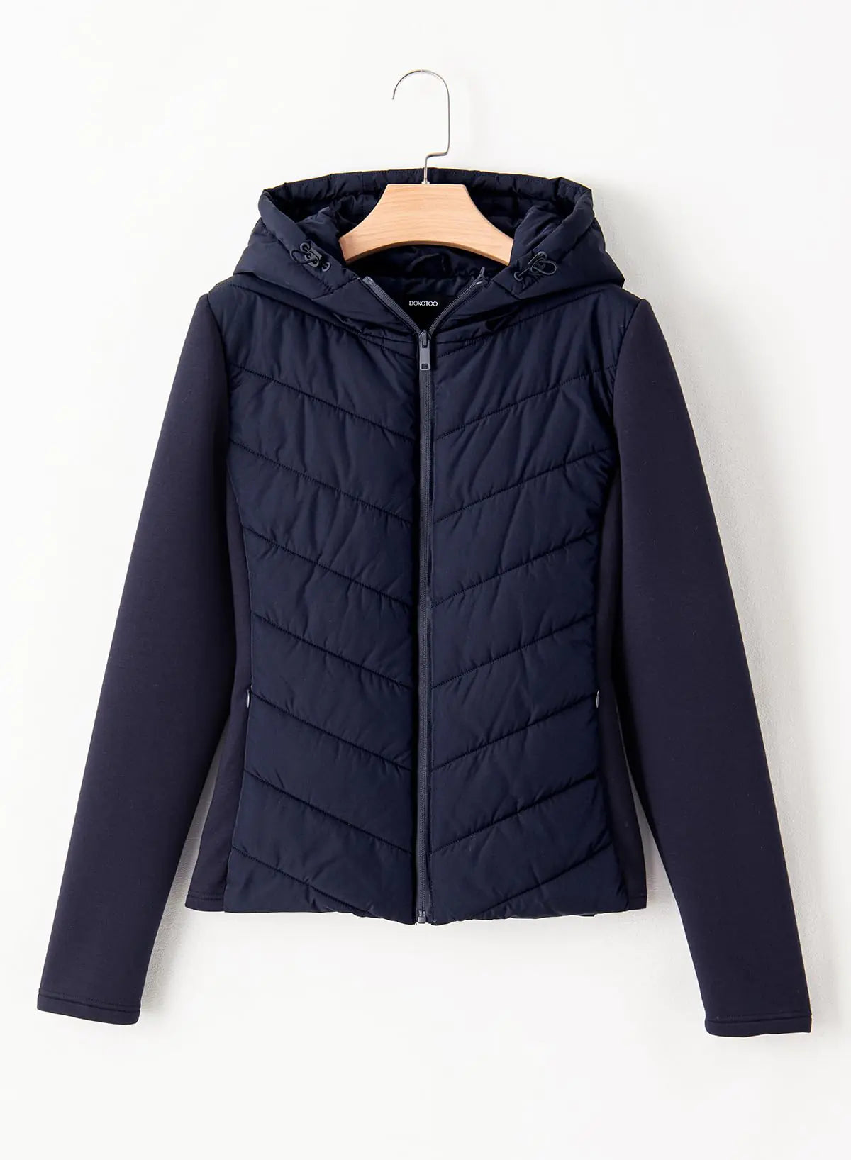 Dokotoo Women's Warm Quilted Lightweight Puffer Jacket Slim Fit ElastiStay cozy and stylish with our Women's Warm Quilted Lightweight Puffer Jacket. Designed with a slim fit, elastic patchwork details, and a casual hooded style, this cDokotoo Women'CoatsDokotoo Women'