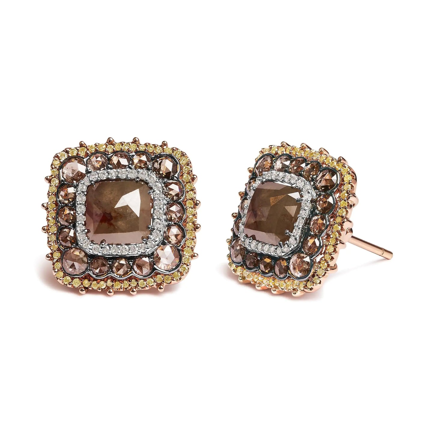 14K Rose Gold Square Stud Earrings - 5 7/8 Cttw Triple Halo with FancyMake a bold statement with these 14K Rose Gold Square Stud Earrings, featuring 5 7/8 carat total weight of dazzling fancy color diamonds. The intricate triple halo d14K Rose Gold Square Stud Earrings - 5 78 Cttw Triple HaloEarrings14K Rose Gold Square Stud Earrings - 5 78 Cttw Triple Halo