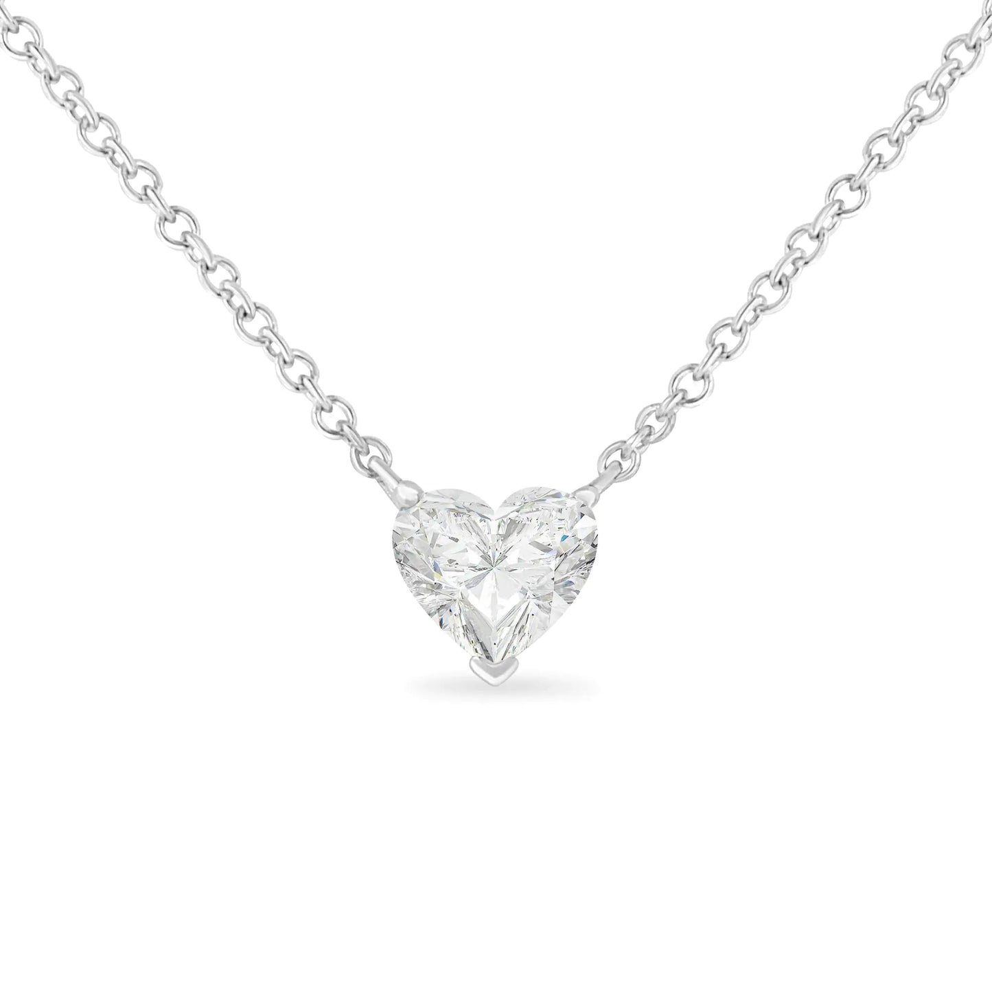 14K white gold heart-shaped lab-grown diamond solitaire necklace, 1/4 carat, romantic and ethical jewelry.