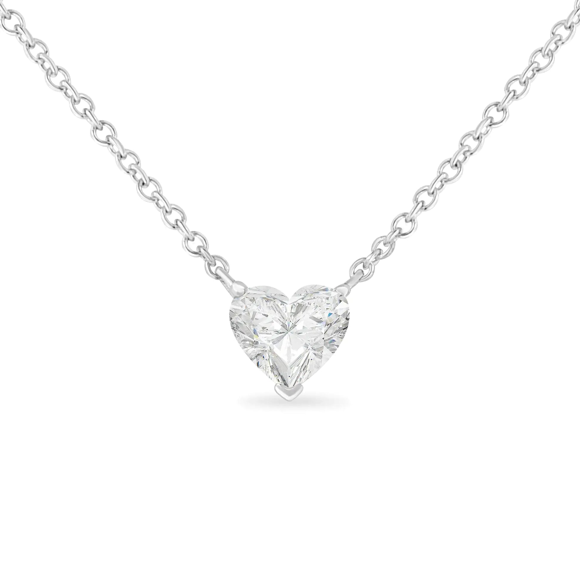 14K white gold heart-shaped lab-grown diamond solitaire necklace, 1/4 carat, romantic and ethical jewelry.