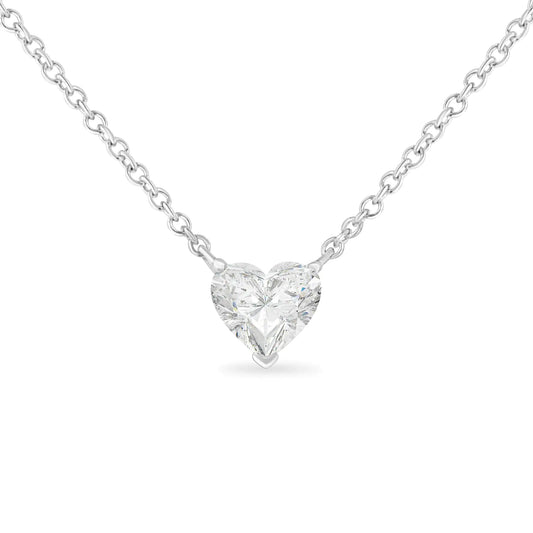 14K white gold heart-shaped lab-grown diamond solitaire necklace, 1/4 carat, romantic and ethical jewelry.